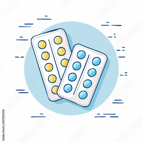 Flat design illustration of two blister packs of pills