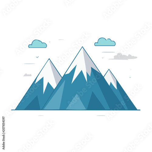 Stylized Mountain Range with Snow-Capped Peaks and Clouds