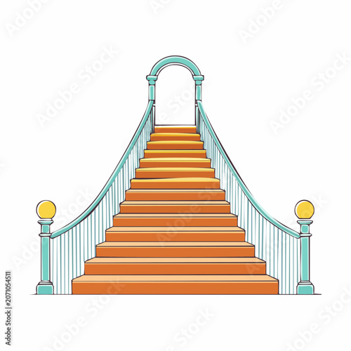 Illustration of a staircase with archway and railings