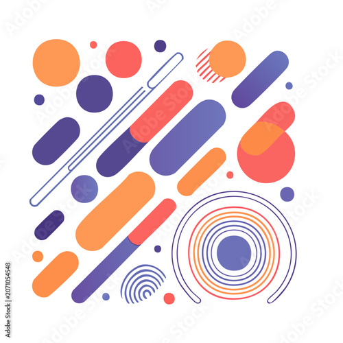 Abstract geometric shapes pattern with circles and rounded rectangles