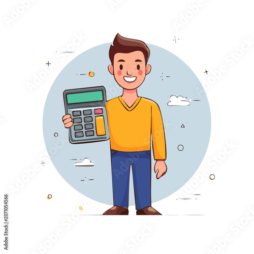 Man holding calculator flat vector illustration