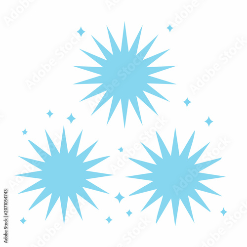 Blue sparkles and stars on white background