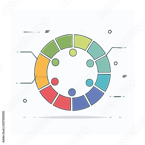 Flat design color wheel with segments and swatches