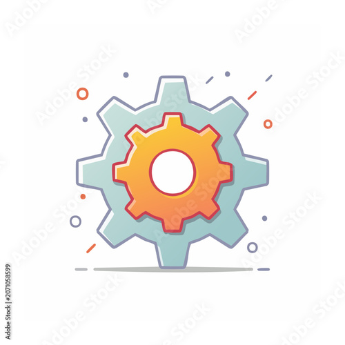 Flat design gear icon with orange and blue colors
