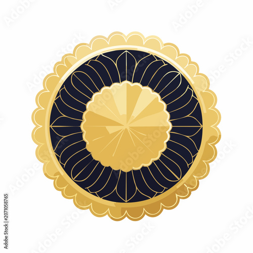 Ornate Gold and Navy Blue Circular Emblem