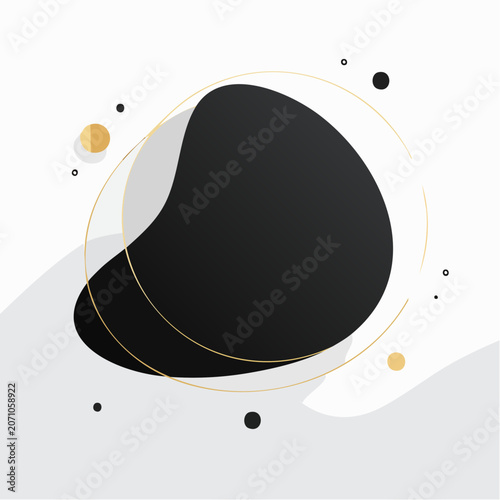 Abstract Black and Gold Organic Shape with Circles