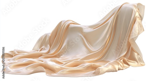 Luxurious satin fabric drapes elegantly over an unseen form against a white background.