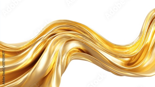 Flowing wave of rich, liquid metallic gold material against a white background.