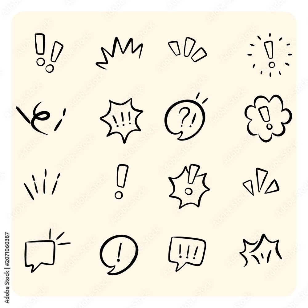 Fototapeta premium Comic Expression Accents and Speech Bubble Doodle Vector Set