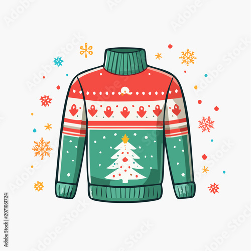 Ugly Christmas Sweater with Tree and Snowflakes