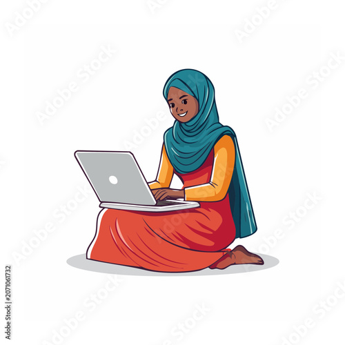 Woman in hijab using a laptop