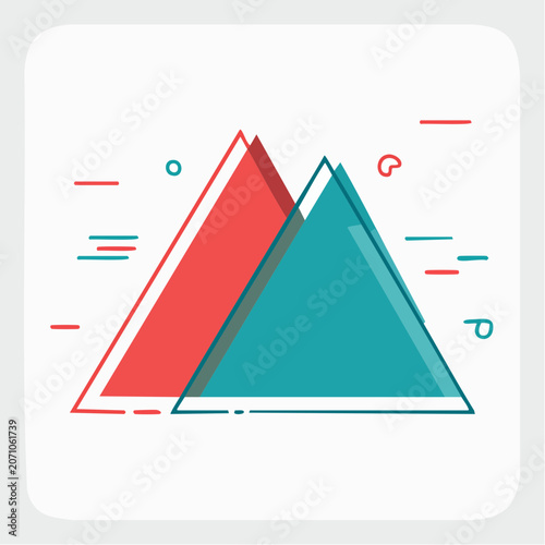 Abstract Geometric Triangles with Red and Teal Colors