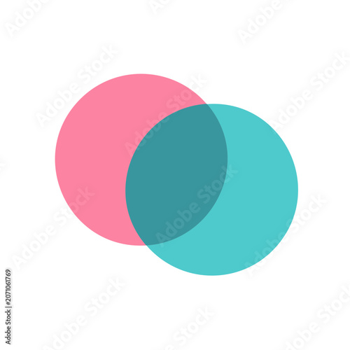 Abstract overlapping circles in pink and teal on white background