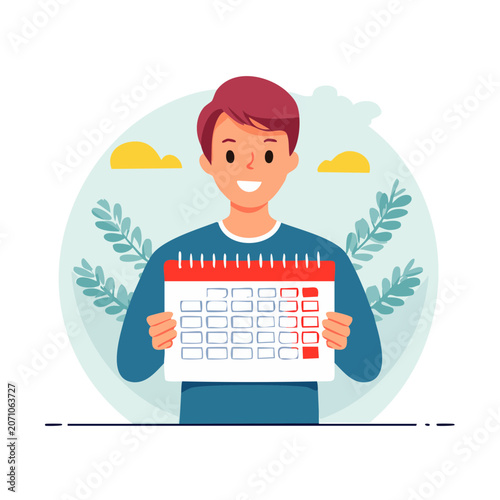 Man holding calendar in flat illustration style