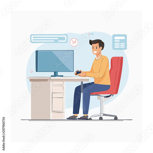 Man sitting at desk and using a computer