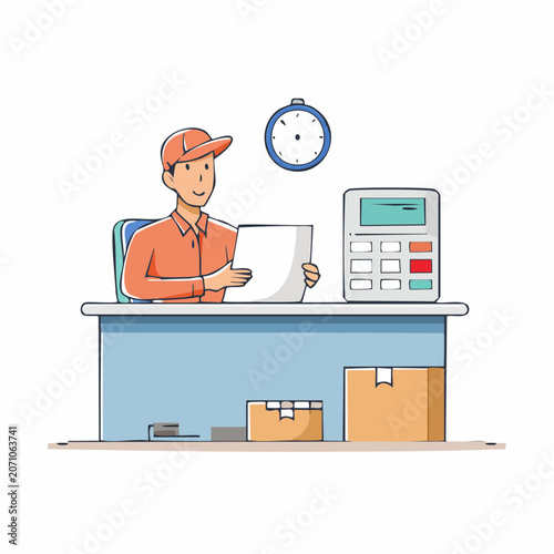Man working at desk with calculator and boxes