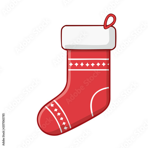 Red Christmas stocking with white trim and pattern