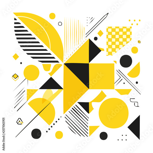 Abstract geometric pattern with yellow, black and white shapes