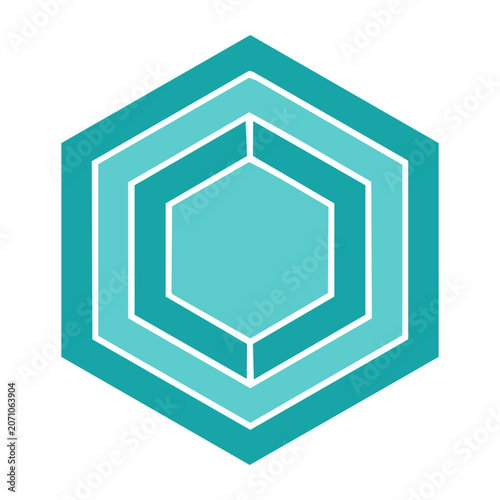 Abstract geometric hexagon icon with teal and cyan layers