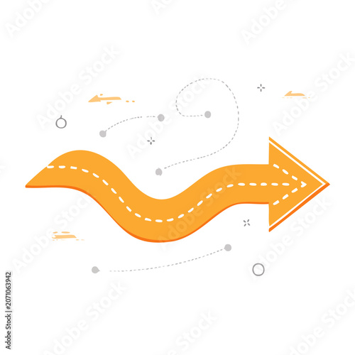 Abstract Orange Arrow Road with Dotted Lines and Circles