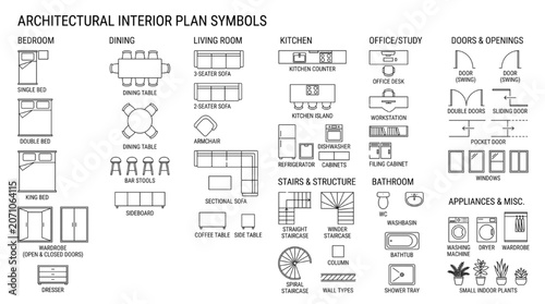 Quadro su tela Comprehensive Collection of Architectural Interior Plan Symbols and Furniture CA