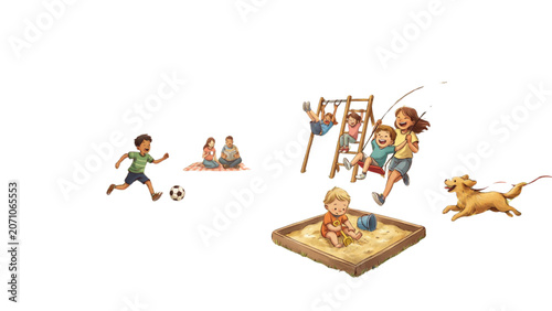 Cartoon children playing with stuffed animals and toys in a cozy room Vector