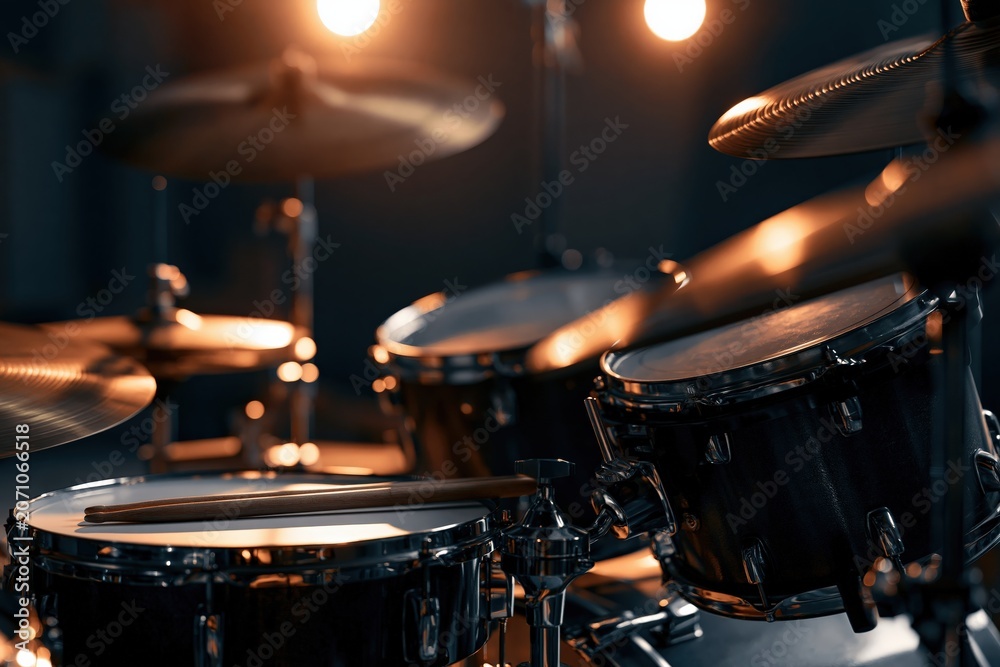 Obraz premium Drum set in studio dramatic side lighting close-up detail --a