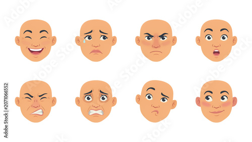 Set of seven diverse happy and sad human face expressions in a clean design style Vector