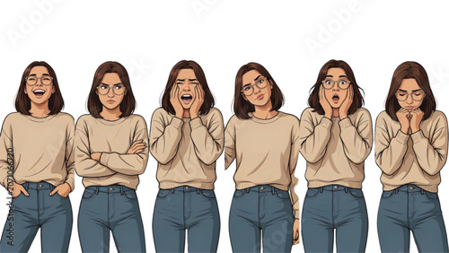 Five happy women smiling and standing side by side with casual summer outfits Vector