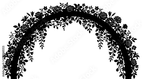 Floral Arch Silhouette Frame with Roses and Lilies