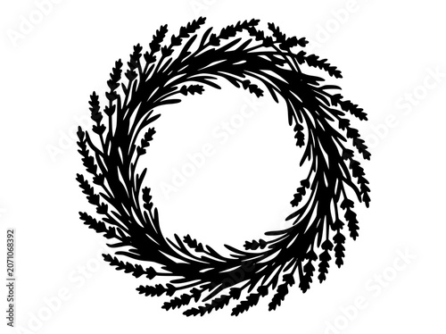 Lavender Wreath Silhouette Floral Circular Frame Design Illustration