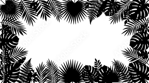 Tropical Leaf Silhouette Frame with Monstera and Palm Leaves