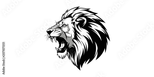 Bild auf Leinwand A fierce lion's head with open mouth and sharp teeth is illustrated