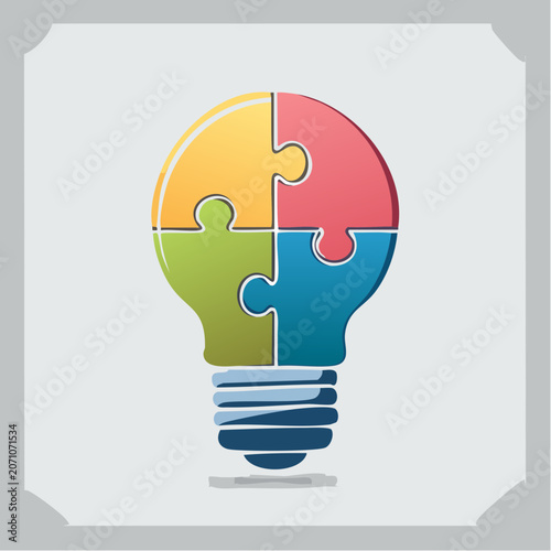 Light bulb made of colorful puzzle pieces, symbolizing ideas and