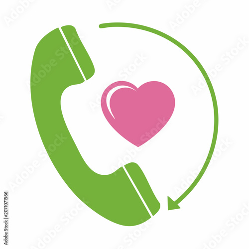 Phone receiver with heart icon and circular arrow