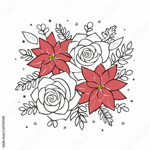 Poinsettia and Rose Floral Illustration