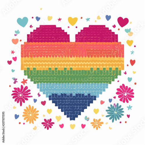 Rainbow Heart Piñata with Flowers and Hearts