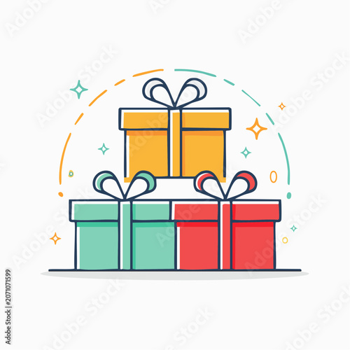 Stack of Colorful Gift Boxes with Ribbons and Sparkles