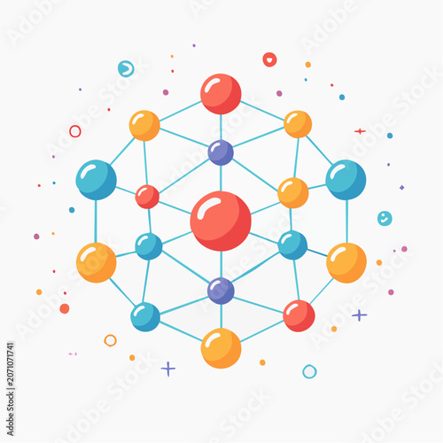 Abstract Molecular Structure with Colorful Spheres and Lines