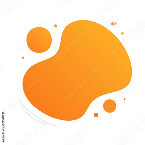 Abstract orange fluid shape with circles and dots on white background