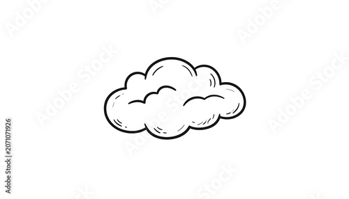 Isolated cartoon cloud outline with simple hatching, a sketch of a fluffy cumulus shape on a white background