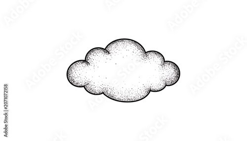 Isolated fluffy cloud illustration with a dotted texture, simple line art drawing on white