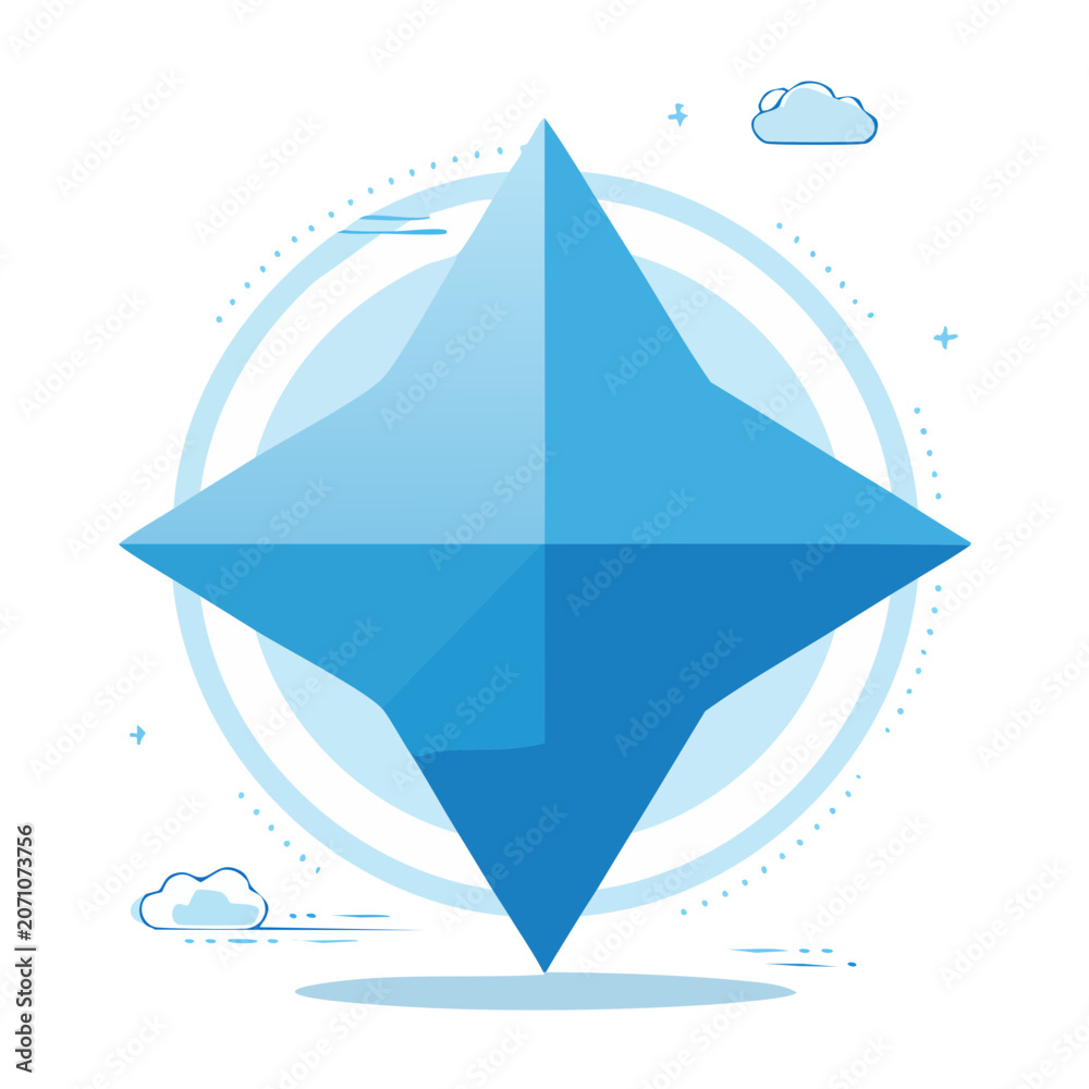 Fototapeta premium Blue Compass Icon with Clouds and Circles