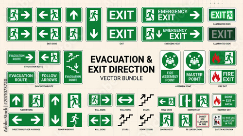 Foto Emergency Exit Signs and Evacuation Route Symbols Collection