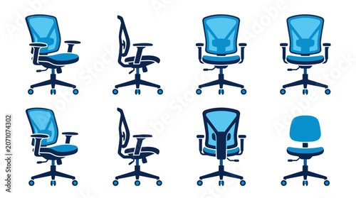 Obraz na płótnie Modern blue office chair icons from different angles.