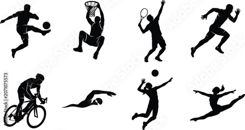 Foto Vector silhouette collection of active athletes engaged in various summer sports