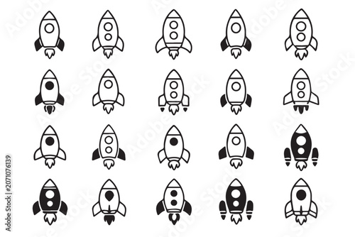 Black and White Rocket Icon Grid