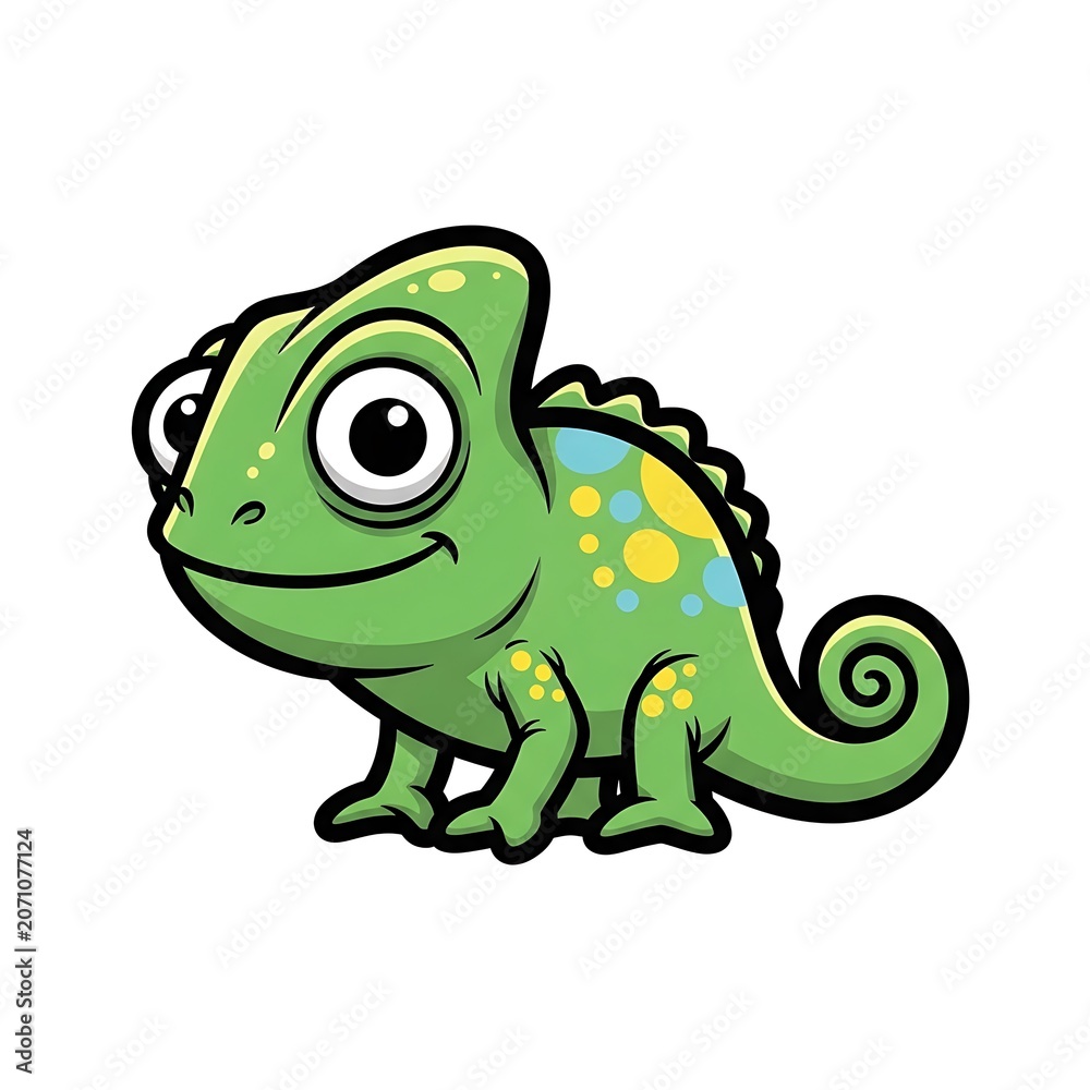 Fototapeta premium Cute green cartoon dinosaur character smiling.
