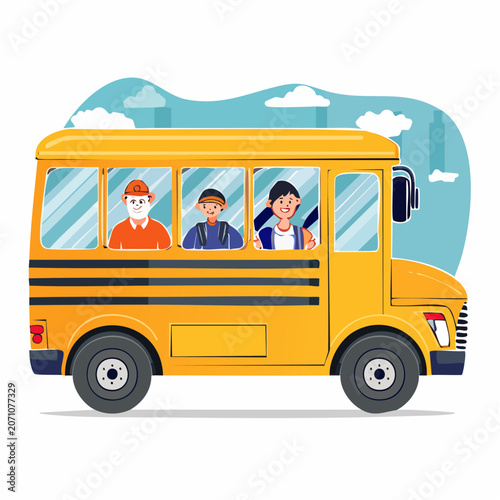 Yellow school bus with children and adult inside