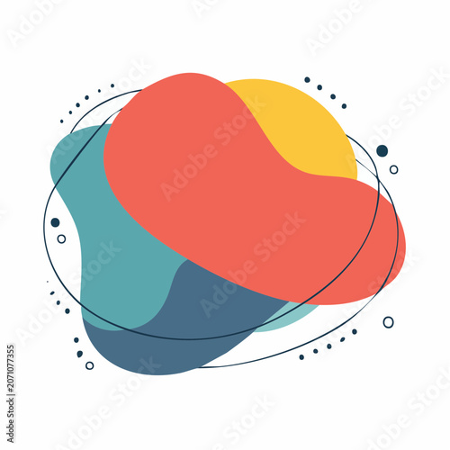 Abstract fluid shapes with dots and lines on white background